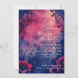 Invitación Boda floral acuarela púrpura rosa azul