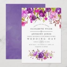 Boda floral acuarela púrpura y violeta