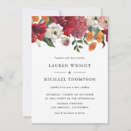 Invitación Boda floral acuarela rojo Amaryllis