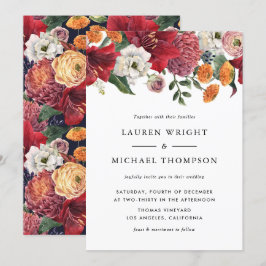 Invitación Boda floral acuarela rojo Amaryllis