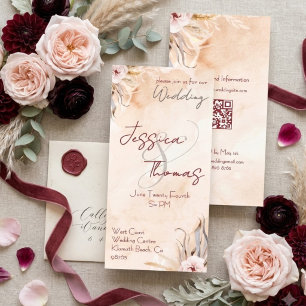 Invitación Boda floral acuarela romántica en melocotón y gris