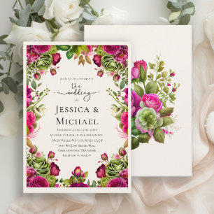 Invitación Boda floral acuarela romántica en rosa y verde