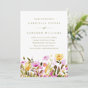 Invitación Boda floral acuarela rosa amarilla caprichosa