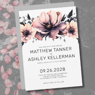 Invitación Boda Floral Acuarela Rosa Claro