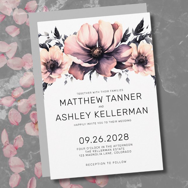 Invitación Boda Floral Acuarela Rosa Claro (Watercolor Blush Pink Flowers Boho Floral Wedding Invitation)
