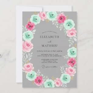 Invitación Boda floral acuarela rosa de la casa de moneda de