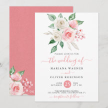 Boda floral acuarela rosa melocotón blanco moderna