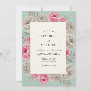 Invitación Boda floral acuarela rosa menta