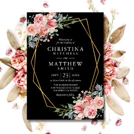 Invitación Boda floral acuarela rosa negro