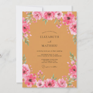 Invitación Boda floral acuarela rosa ocra