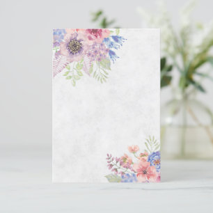 Invitación Boda floral acuarela rosa y azul en blanco