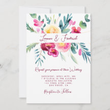 Boda floral acuarela rosa y fucsia personalizada