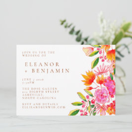 Invitación Boda floral acuarela rosa y naranja elegante