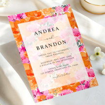 Boda floral acuarela rosa y naranja vibrante