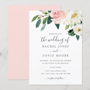 Invitación Boda floral acuarela rubor rosa
