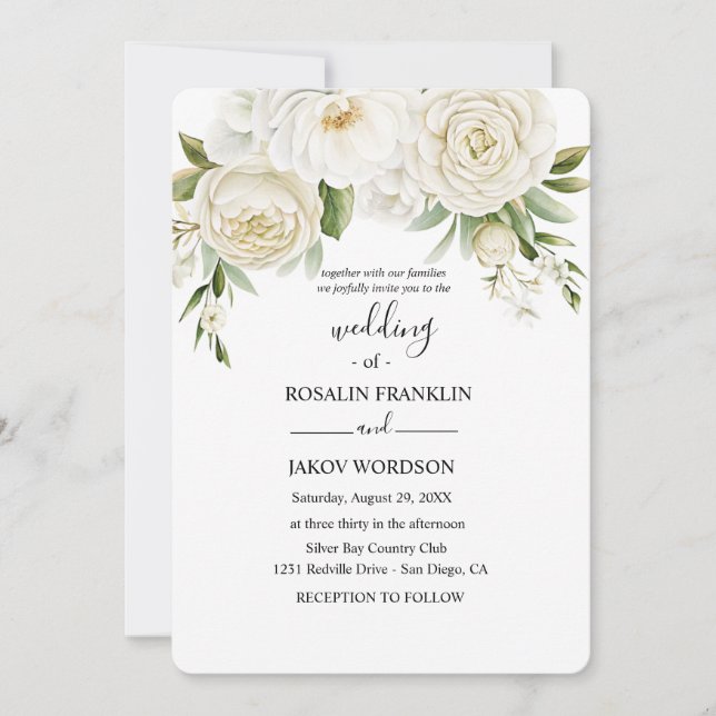 Invitación boda floral acuarela rústica  (Anverso)