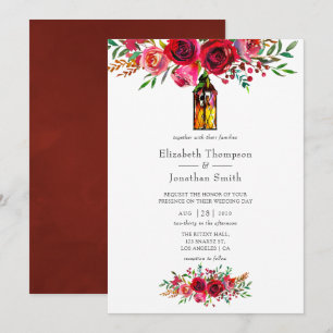 Invitación Boda floral acuarela rústica de color burgundy roj