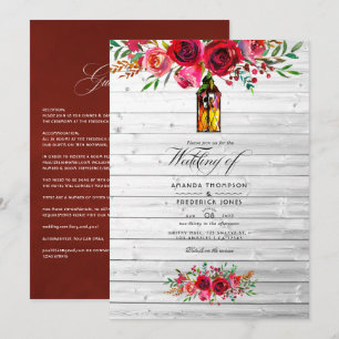 Invitación Boda floral acuarela rústica de color burgundy y r