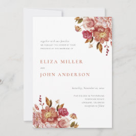 Invitación Boda Floral Acuarela Rústica Moderna Terracota