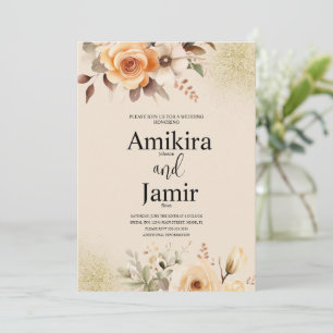 Invitación Boda floral acuarela soñadora beige melocotón