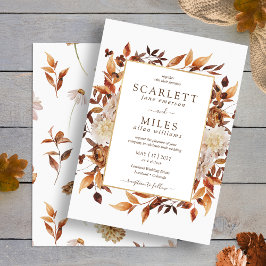 Invitación Boda Floral Acuarela Terracota de Otoño Blanco