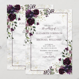 Invitación Boda floral acuarela todo en uno púrpura dorado