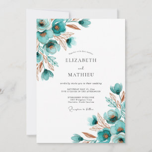 Invitación Boda Floral Acuarela Turquesa