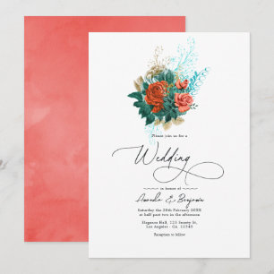 Invitación Boda floral acuarela turquesa y coral