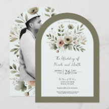 Boda Floral Acuarela Verde Oliva Caqui