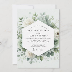 Invitación Boda floral acuarela verde salvia