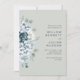 Invitación Boda floral acuarela verde salvia moderna