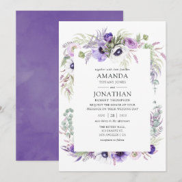 Invitación Boda Floral Acuarela Violeta Polvorienta