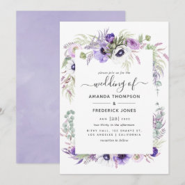 Invitación Boda floral acuarela violeta polvoriento