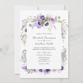 Invitación Boda Floral Acuarela Violeta Polvoriento