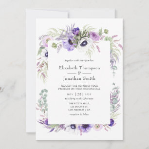 Invitación Boda Floral Acuarela Violeta Polvoriento