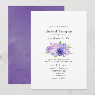 Invitación Boda floral acuarela violeta ultra