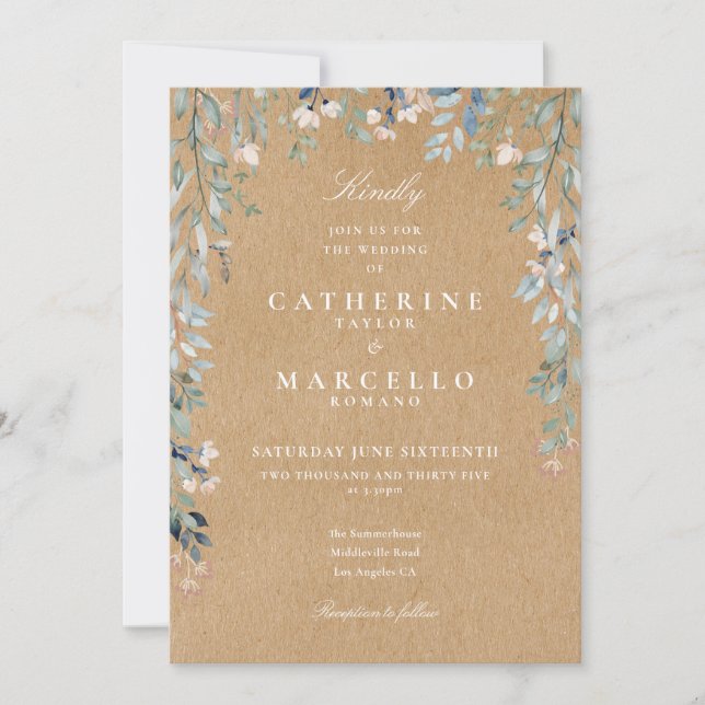 Invitación Boda floral acuática de Kraft (Anverso)
