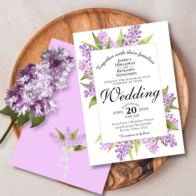 Invitación Boda floral acuática Lilac Bouquet Spring (Front and Back)