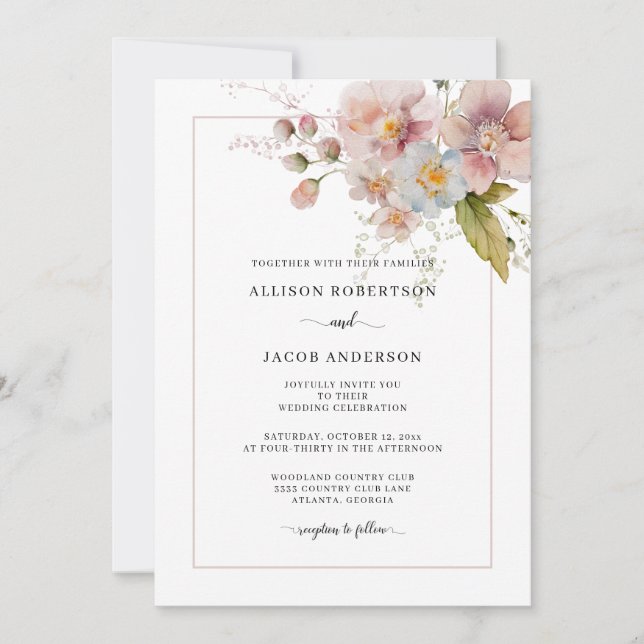 Invitación Boda floral acuática Rubor Pink Wildflower (Anverso)