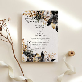 Invitación Boda floral acuático Black Gold