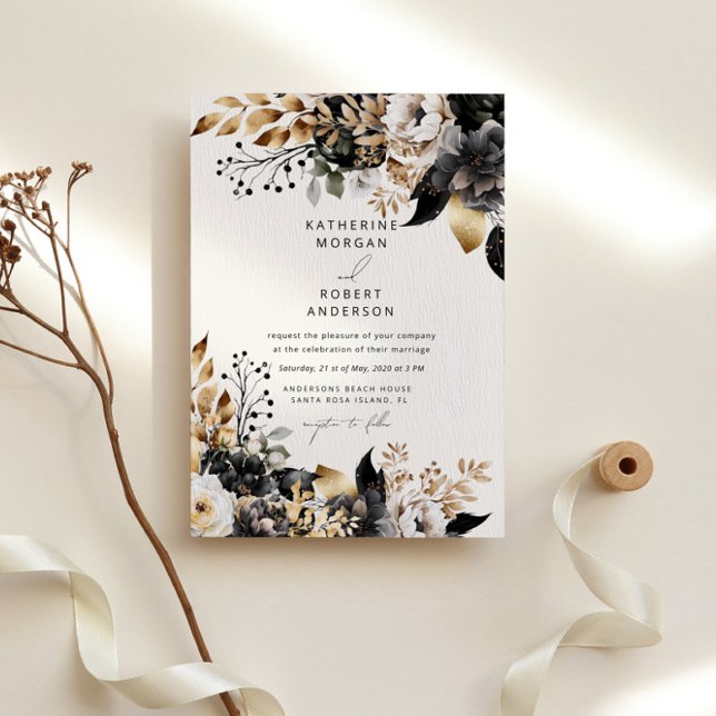 Invitación Boda floral acuático Black Gold (Subido por el creador)