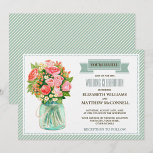 Invitación Boda floral acuático Mason Jar