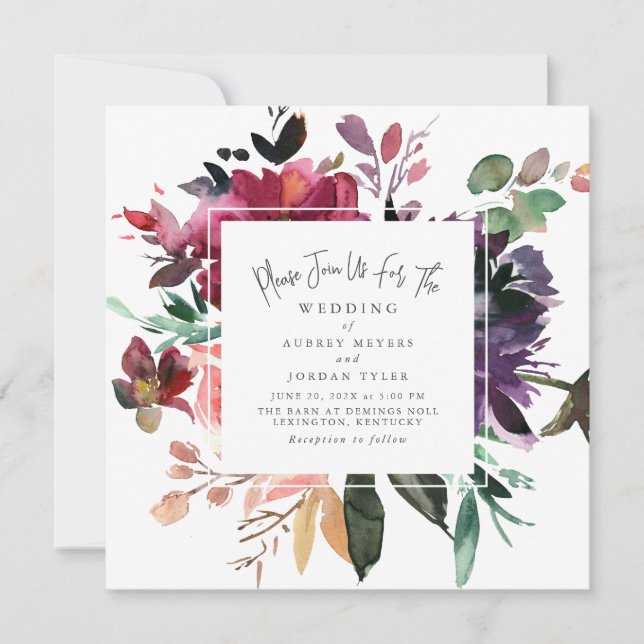 Invitación Boda floral acuático moderno (Anverso)