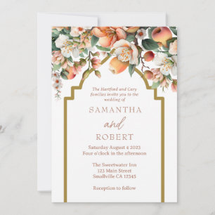 Invitación Boda floral acuático Peach Gold