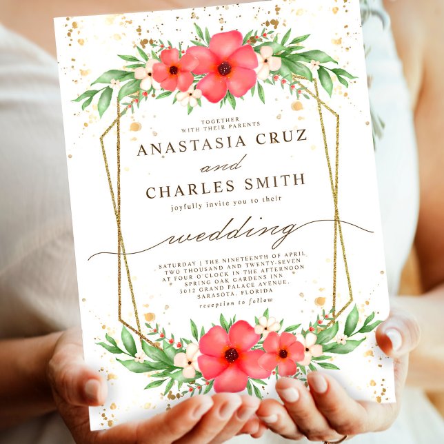 Invitación Boda floral acuático rosa e marfil (Subido por el creador)