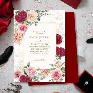 Invitación Boda floral acuático Rubor Pink & Marsala