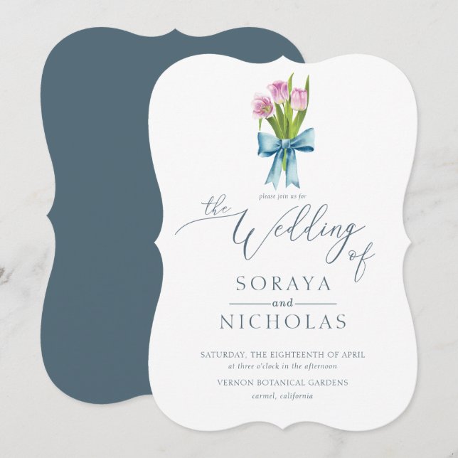 Invitación Boda floral acuático simple y elegante (Anverso / Reverso)