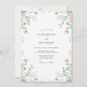 Invitación Boda floral aérea de melocotón y salvia