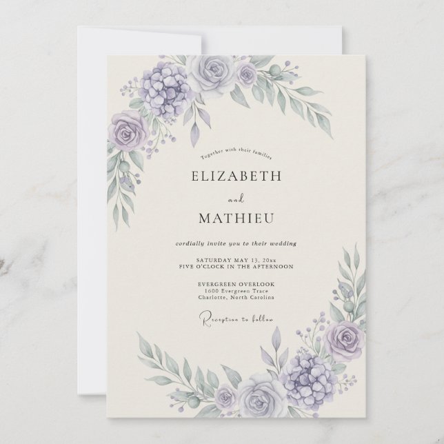 Invitación Boda floral aérea de vincapervinca (Anverso)