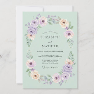 Invitación Boda Floral Aérea Verde Menta